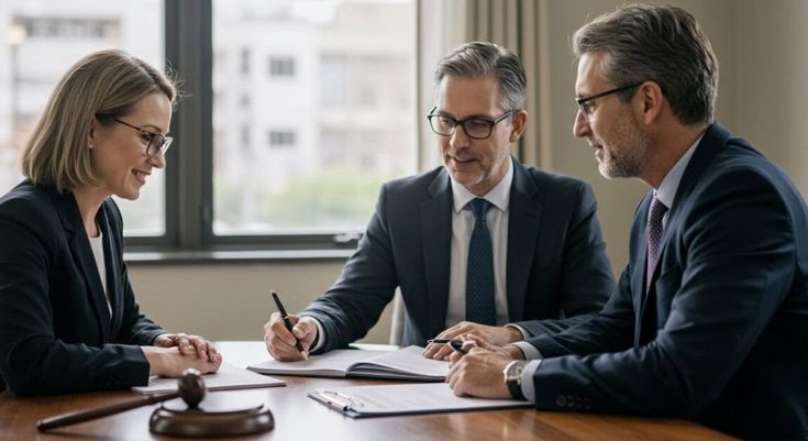 konsultasi hukum kontrak bisnis antara pengacara dan klien perusahaan