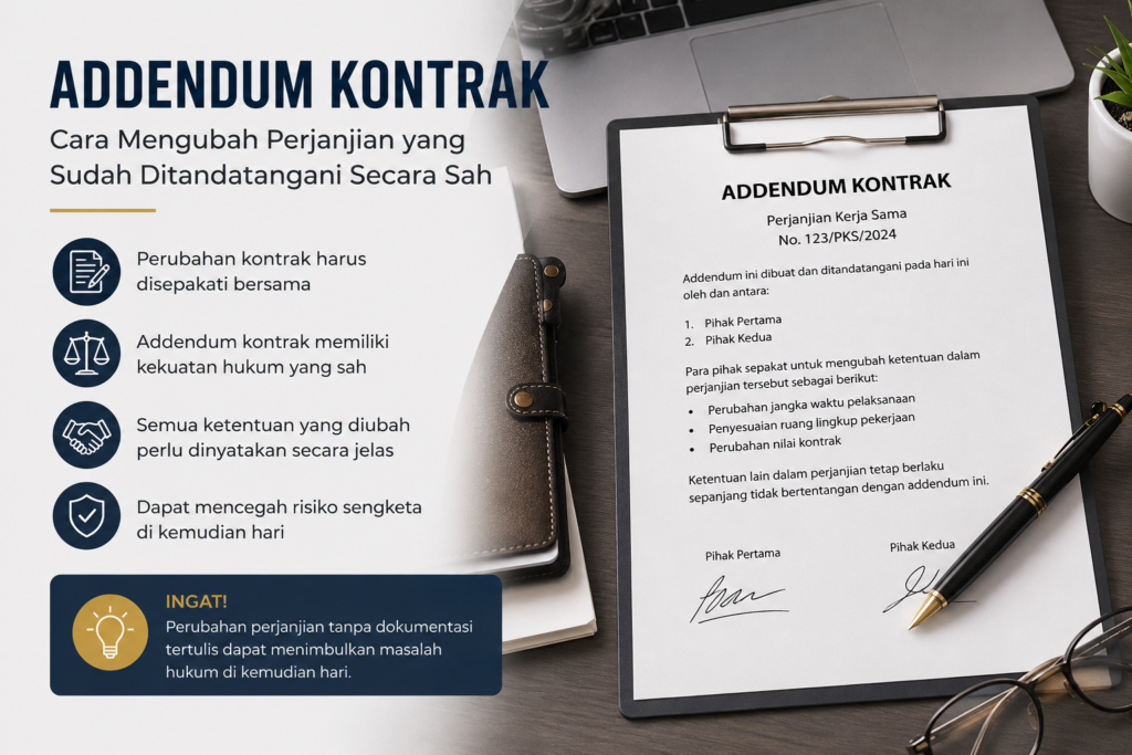Addendum Kontrak, mengubah perjanjian yang sudah ditandatangani secara sah.